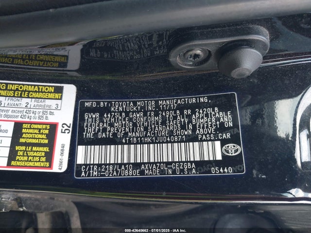 4T1B11HK1JU040871 Toyota a25a-fks
