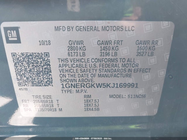 1GNERGKW5KJ169991 Chevrolet lfy - spark ignited direct injection, atss, gen 1