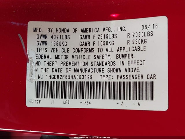 1HGCR2F65HA003199 Honda k24w1