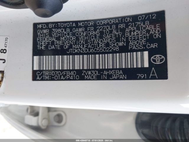 2012 TOYOTA PRIUS JTDKN3DU6C5502298 Photo 8