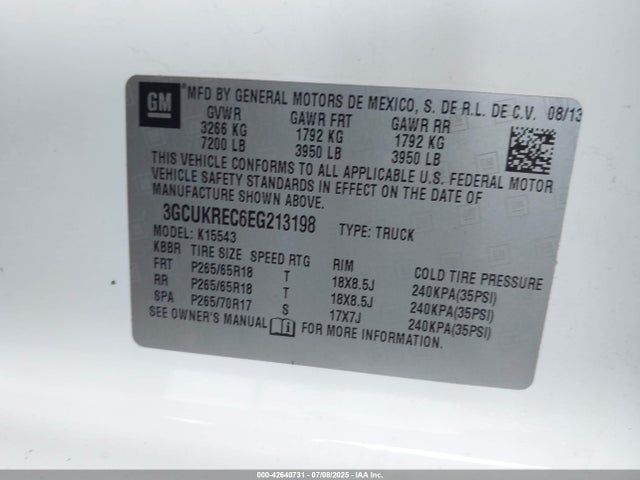 3GCUKREC6EG213198 Chevrolet l83 - vvt, afm (active fuel management), aluminum
