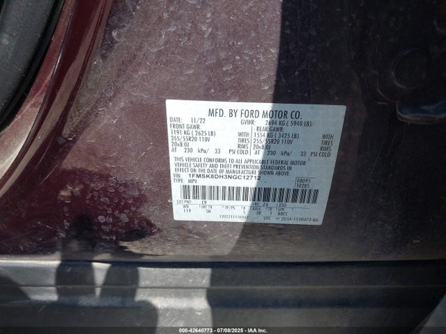 Ford ecoboost 2022 1FMSK8DH3NGC12712 Image 9