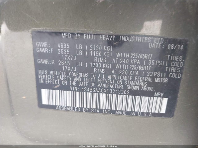 4S4BSAACXF3213302 Subaru 2.5l u5