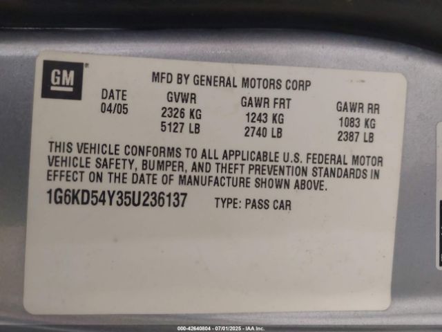 2005 CADILLAC DEVILLE 1G6KD54Y35U236137 Photo 8