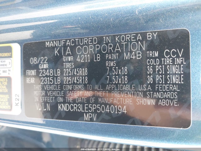 KNDCR3LE5P5040194 KIA gdi kappa pe