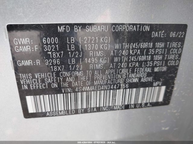 2022 SUBARU ASCENT 4S4WMAED4N3447156 Photo 8