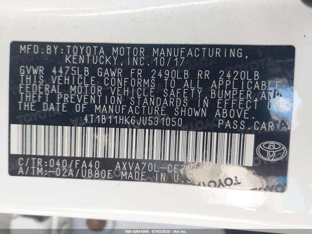 4T1B11HK6JU531050 Toyota a25a-fks