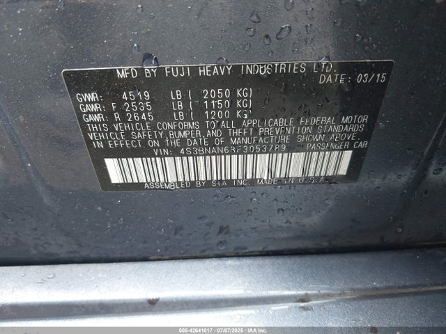 4S3BNAN68F3053789 Subaru 2.5l u5
