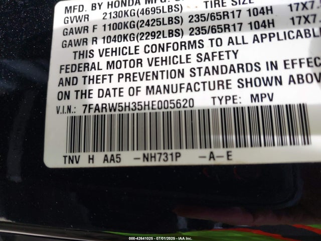 7FARW5H35HE005620 Honda k24w9/k24v9