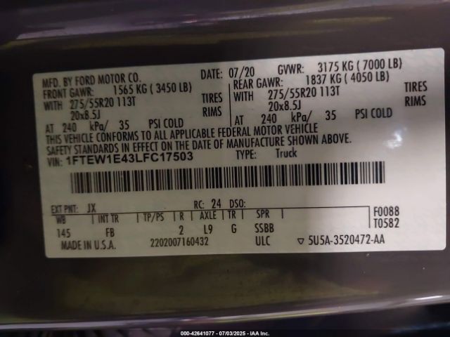2020 FORD F-150 1FTEW1E43LFC17503 Photo 8