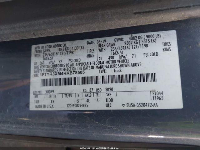 2019 FORD TRANSIT-250 1FTYR3XM4KKB78505 Photo 8