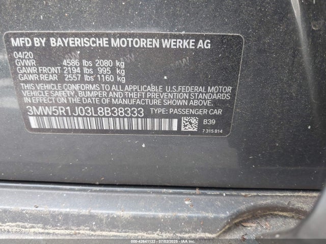 3MW5R1J03L8B38333 BMW 330I