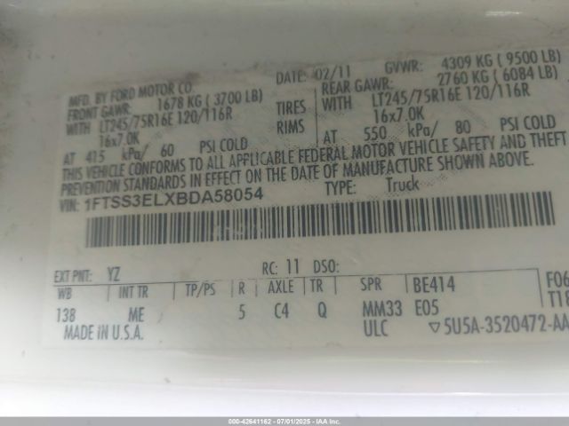 2011 FORD E-350 SUPER DUTY 1FTSS3ELXBDA58054 Photo 8