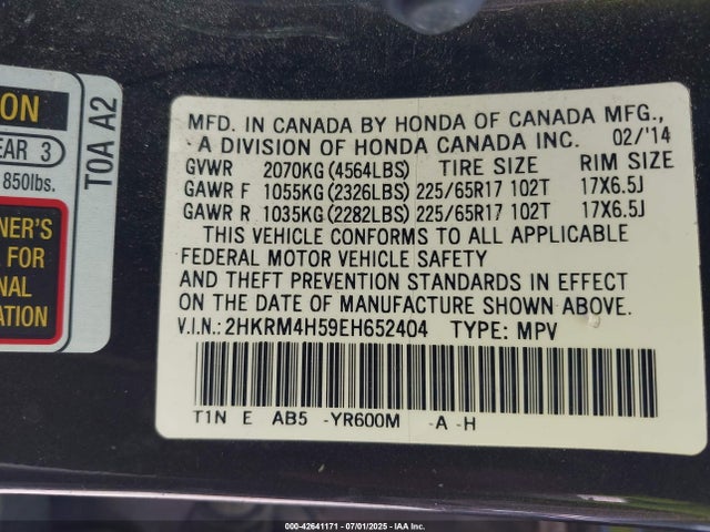 2HKRM4H59EH652404 Honda k24z7
