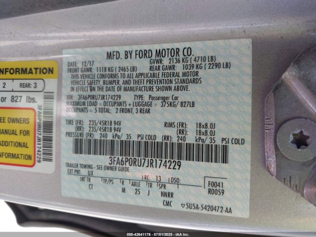 2018 FORD FUSION HYBRID 3FA6P0RU7JR174229 Photo 8