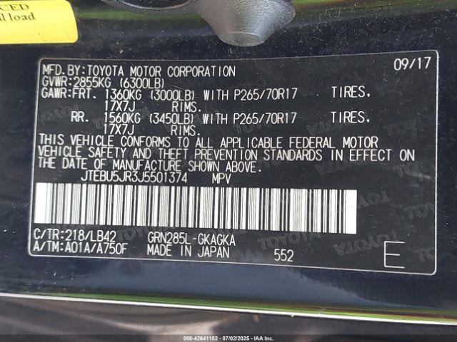 2018 TOYOTA 4RUNNER JTEBU5JR3J5501374 Photo 8