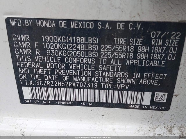 3CZRZ2H52PM707319 Honda k20z5