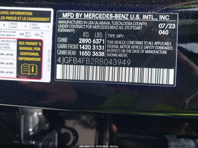 4JGFB4FB2RB043949 Mercedes-Benz m264