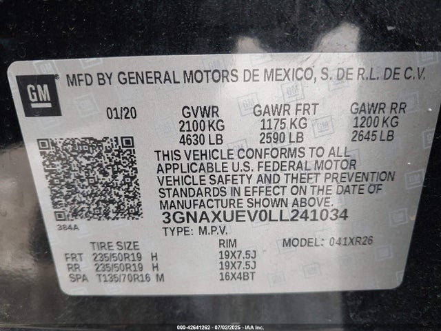 3GNAXUEV0LL241034 Chevrolet lyx - direct injection, vvt, fgt, turbo, alum, gen1