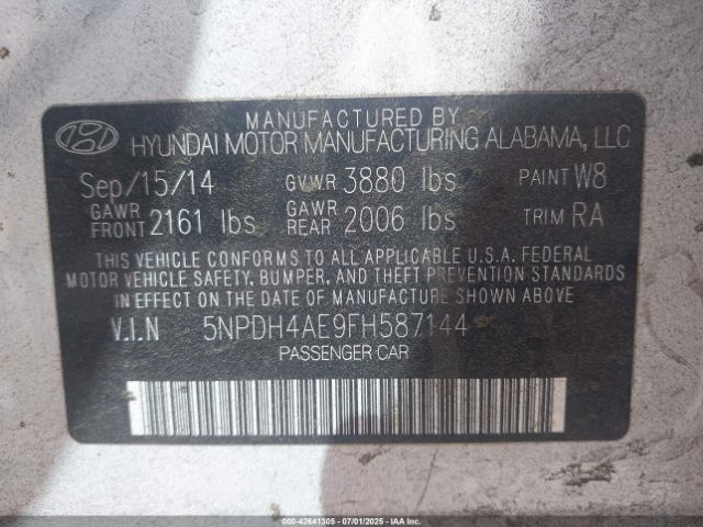 5NPDH4AE9FH587144 Hyundai dohc mpi nu