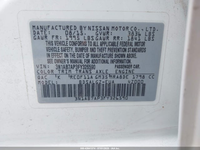 3N1AB7AP3FY326590 Nissan 2015