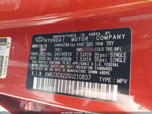 2016 HYUNDAI TUCSON KM8J3CA22GU210837 Photo 8