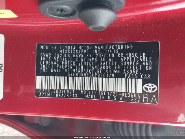 5YFBURHE9KP930179 Toyota 2zr-fe