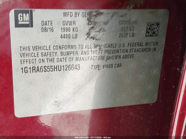 2017 CHEVROLET VOLT 1G1RA6S55HU126643 Photo 8
