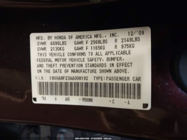 2010 ACURA TL 19UUA8F23AA008192 Photo 8