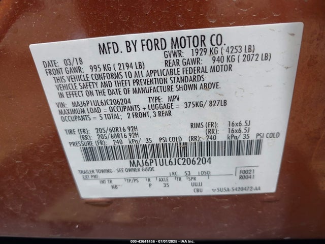 MAJ6P1UL6JC206204 Ford 2018