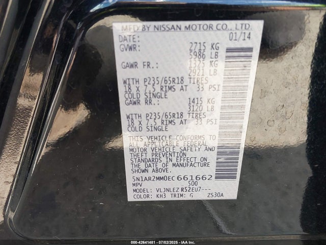 5N1AR2MM0EC661662 Nissan Pathfinder