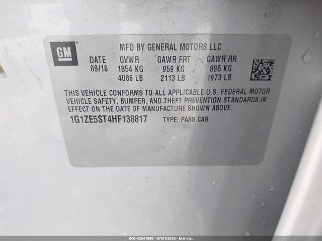 1G1ZE5ST4HF138817 Chevrolet lfv - di: direct injection, vvt: variable valve timing, gen 1