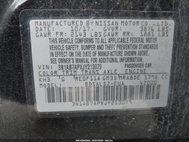 3N1AB7APXJY213079 Nissan 2018