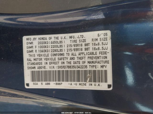 2005 HONDA CR-V SHSRD78835U342235 Photo 8