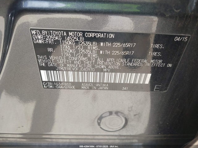 Toyota 2ar-fe 2015 JTMZFREV0FJ040970 Image 9