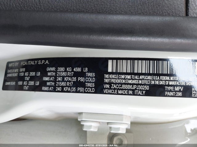 ZACCJBBB6JPJ30250 Jeep 2018