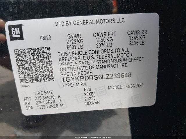 1GYKPDRS6LZ233648 Cadillac lgx, vvt, alum, gen 2