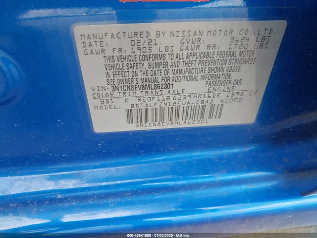 Nissan Versa 2021 3N1CN8EV8ML862301 Image 9