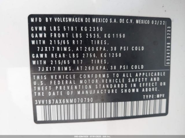 2022 VOLKSWAGEN TIGUAN 3VV1B7AX6NM070790 Photo 8