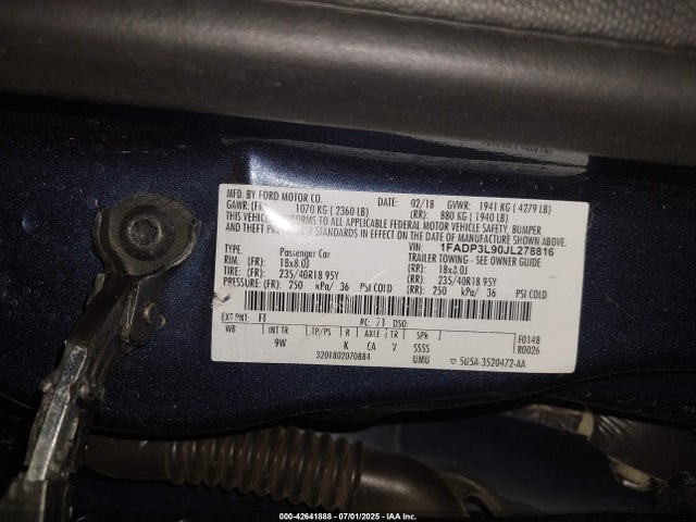 1FADP3L90JL278816 Ford 2.0l gtdi
