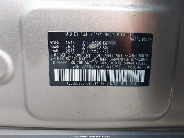 Subaru 2.5l u5 2016 4S3BNAN69G3046755 Image 9