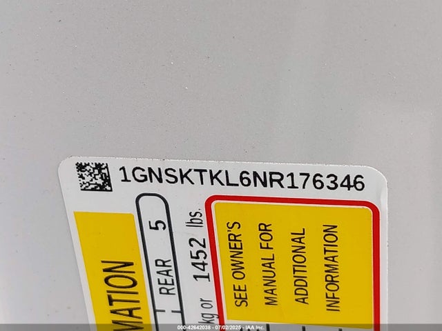 1GNSKTKL6NR176346 Chevrolet l87 - di dfm, alum, gen 5