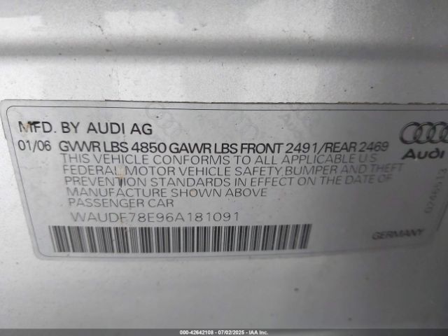 2006 AUDI A4 WAUDF78E96A181091 Photo 8