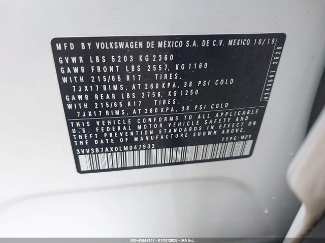 3VV3B7AX0LM047933 Volkswagen Tiguan