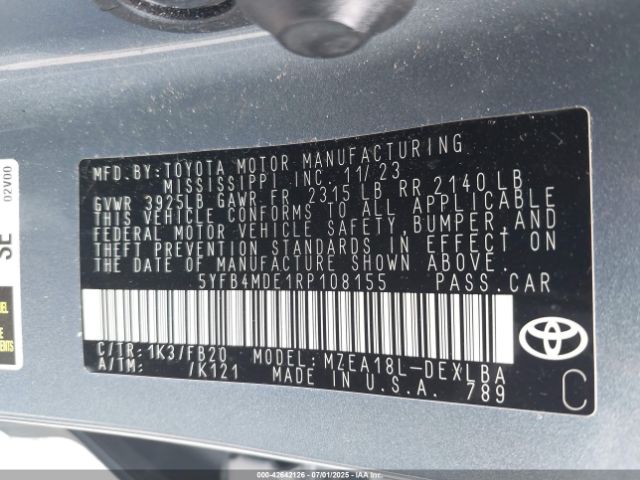 2024 TOYOTA COROLLA 5YFB4MDE1RP108155 Photo 8