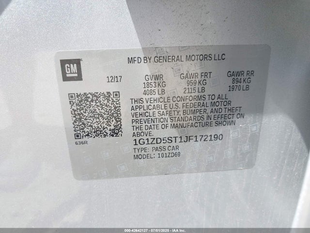 1G1ZD5ST1JF172190 Chevrolet lfv - direct injection, variable valve timing, gen 1