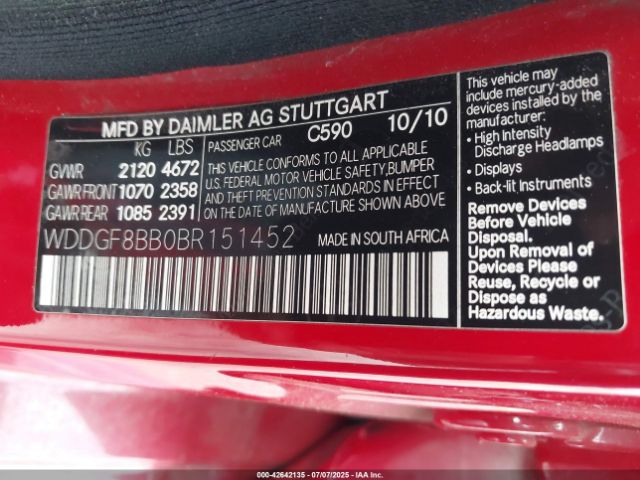 2011 MERCEDES-BENZ C 300 WDDGF8BB0BR151452 Photo 8