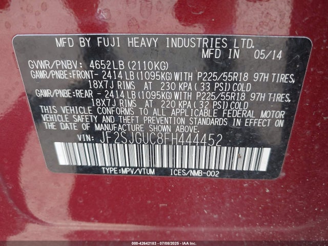 JF2SJGUC8FH444452 Subaru 2.0l turbo u4
