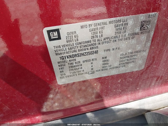 2017 CADILLAC XT5 1GYKNDRS2HZ250248 Photo 8