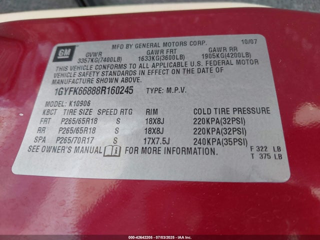 2008 CADILLAC ESCALADE ESV 1GYFK66888R160245 Photo 8